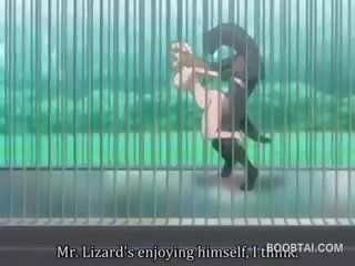 Rondborstig anime adolescent kut genageld hard door monster bij de zoo